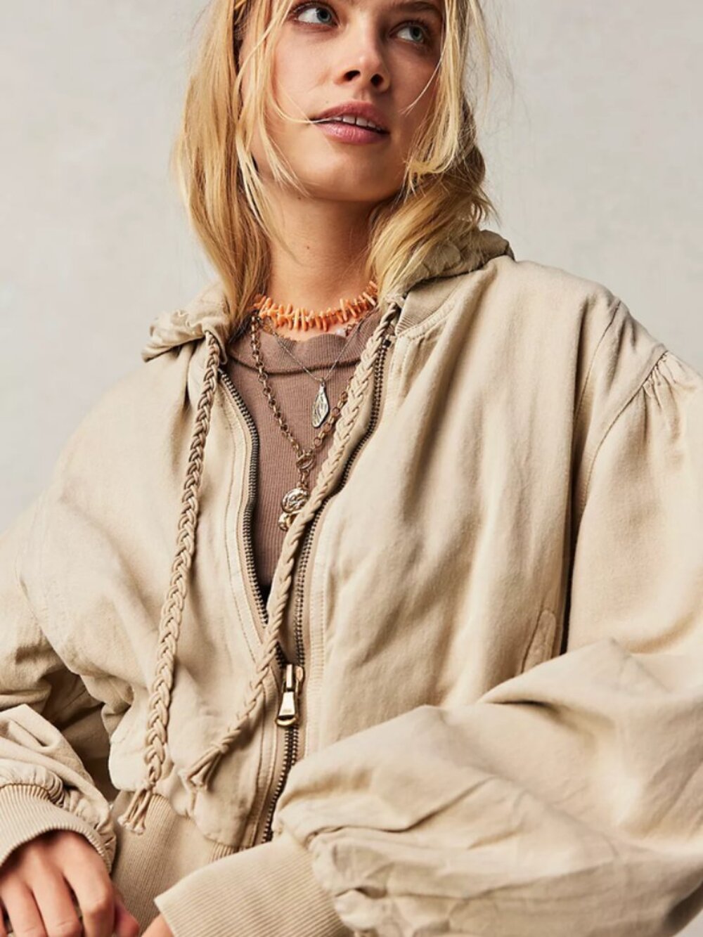 Free People We The Free Hannah Beach Bomber Jacket Hoodie Ribbed Pleated M